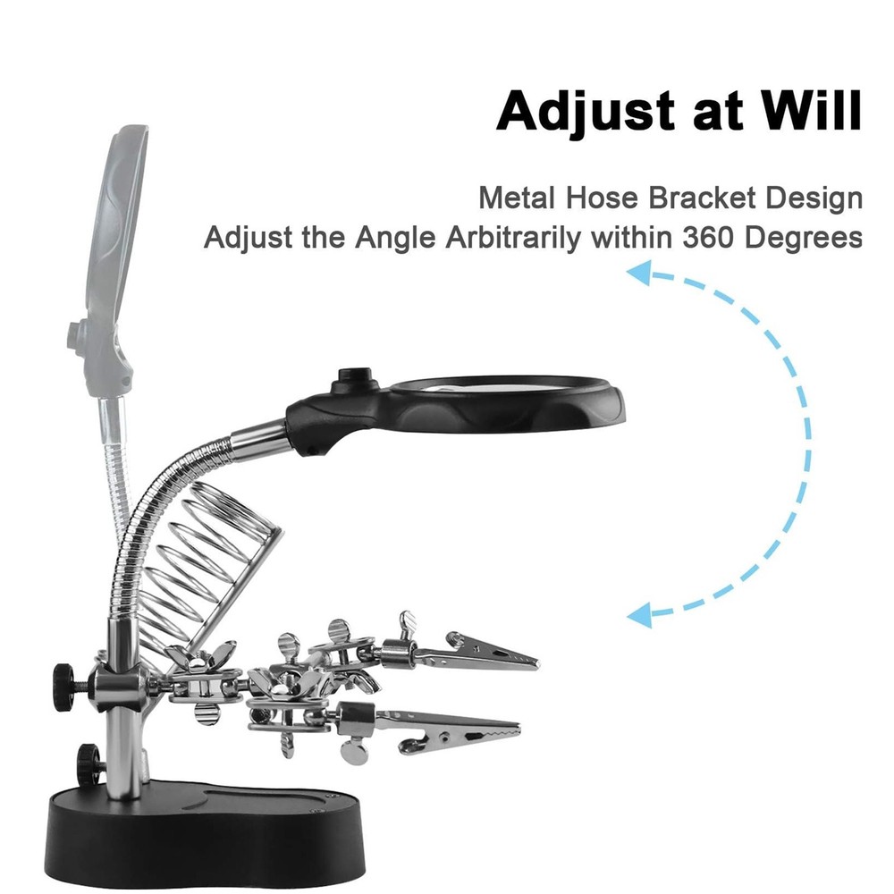 Adjustable Crocodile Clips Soldering Stand with Magnifier&LED for Precision Work