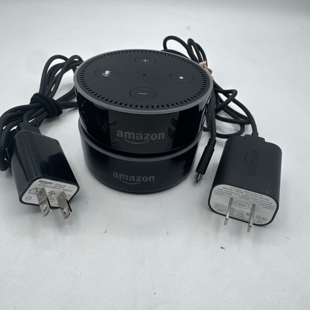 2 Amazon Echo Dot RS03QR 2nd Gen Black w/ USB Power Cable & Plug Tested/Working
