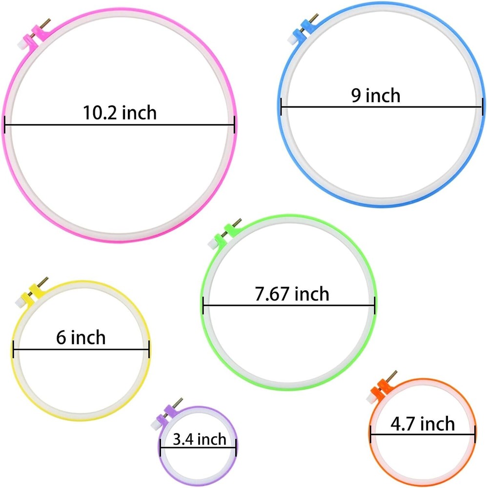 Adjustable Plastic Embroidery Hoop Set - 6 Multicolor Sizes for Easy Crafting