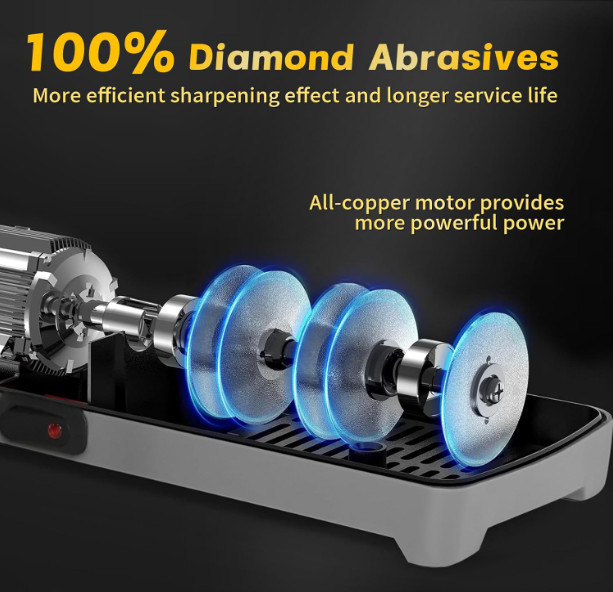 Electric Knife Sharpener – Pro 3-Stage Diamond System, 20° Angle (Black)