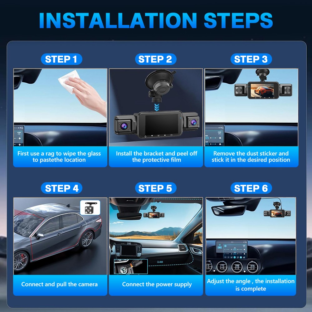360° View 4 Channel Dash Cam Front and Rear Inside Left Right, Dash Camera US