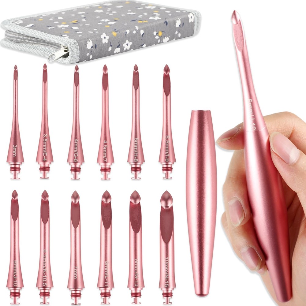 Interchangeable Crochet Hook Set with 12 Hooks – Ergonomic Crochet Hooks Larg...
