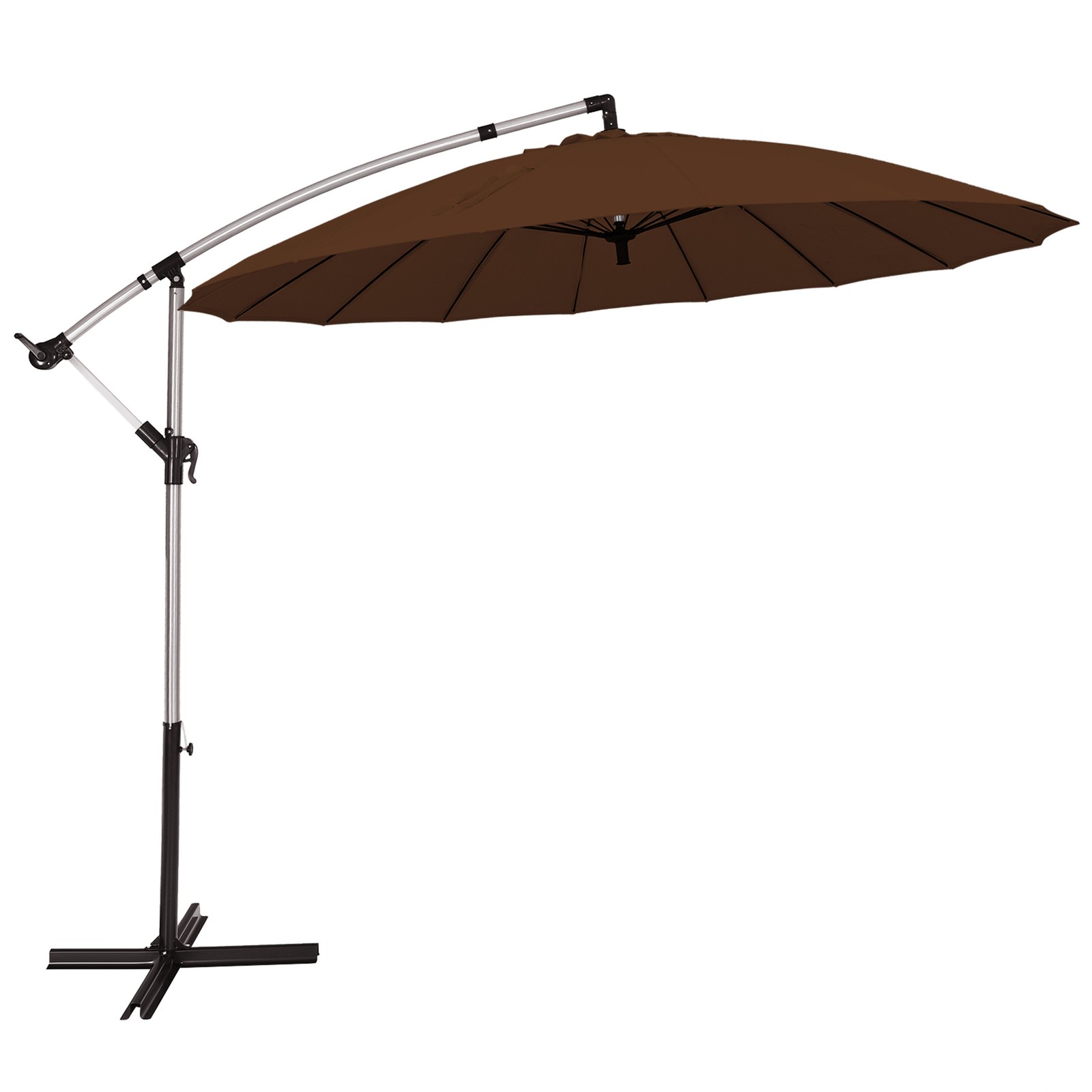 10FT Patio Offset Hanging Umbrella Cantilever Umbrella w/ Tilt Adjustment Tan