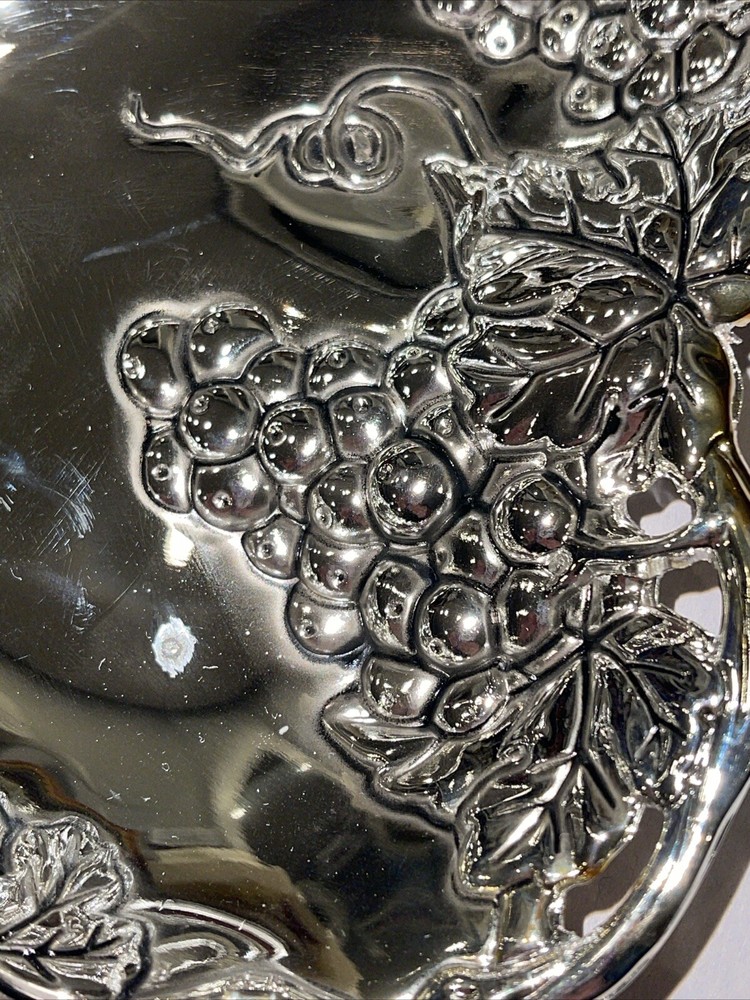 Godinger Silver Art Co Double Heart Silver Plated Serving Dish Grape Design
