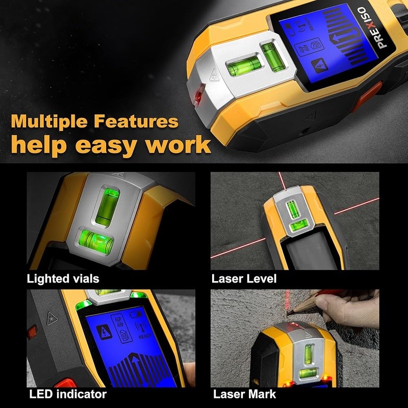 2-in-1 Stud Finder Laser Level Rechargeable Multi Surface Tool Wall Scanning New