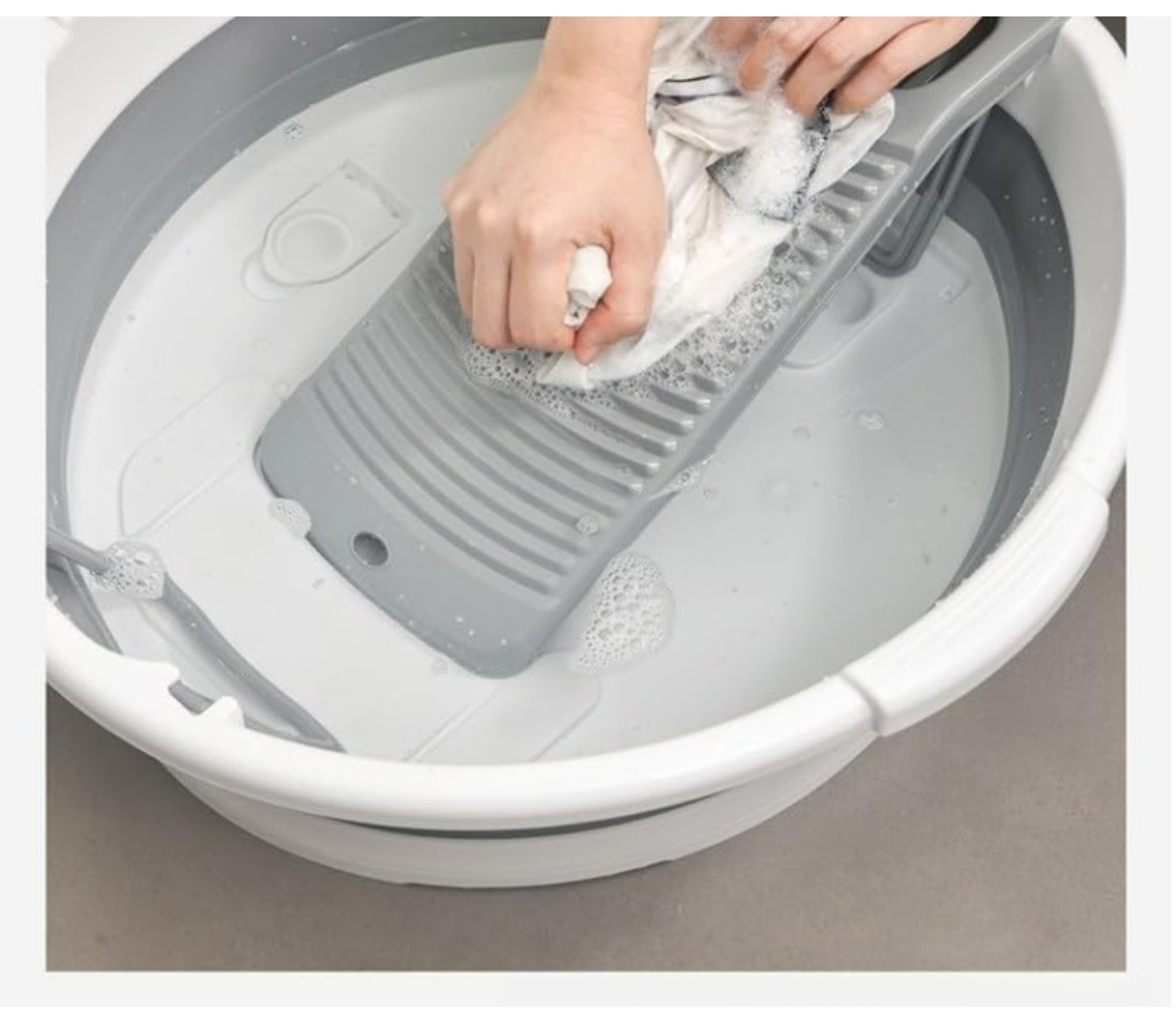 Collapsible Washboard Basin for Clothes, Portable Foldable Laundry Tub (Gray)