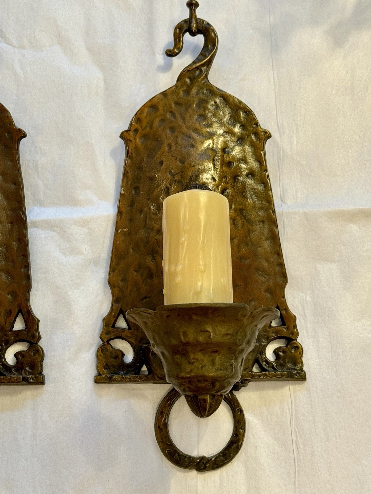 Antique Virden Dog Head Wall Sconces Arts Crafts Hammered Tudor