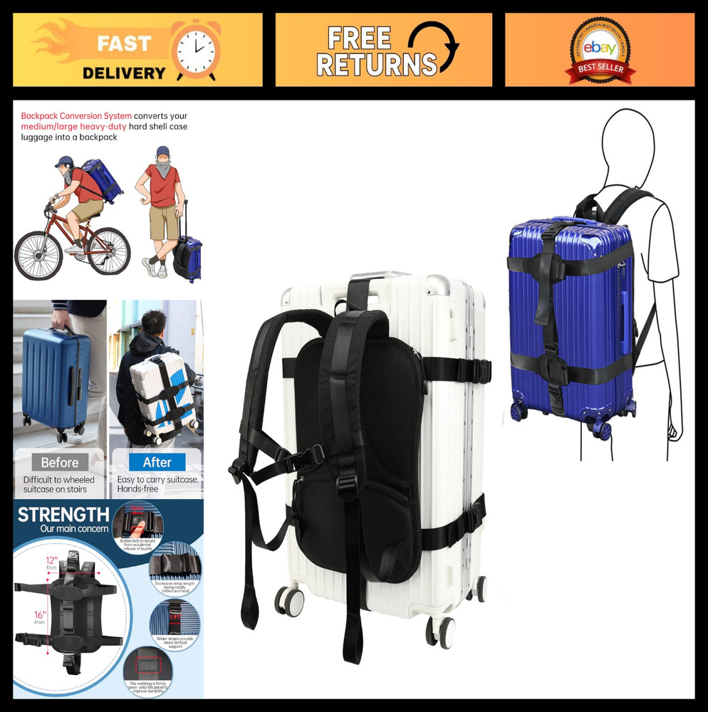 Heavy Duty Backpack Conversion Straps for Hard Shell Case Suitcase Luggage - L