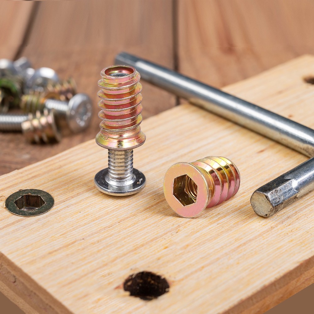Wood Furniture M6x20mm Threaded Insert Nuts Interface Hex Socket Drive 10pcs