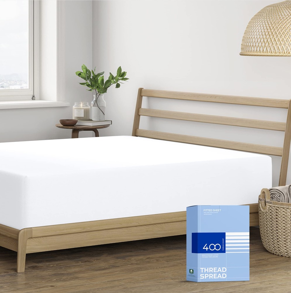 King Size Fitted Sheet Only - 100% Cotton 400 Thread Count Deep Pocket White ...
