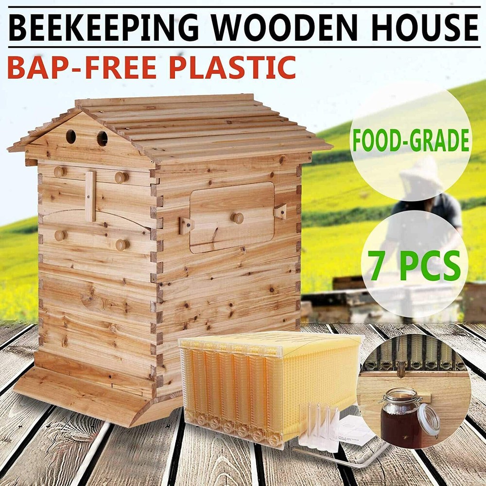 7Pcs Automatic Bee Frames w/ Auto Beehives Honey House Beekeeping Boxes Bee Hive