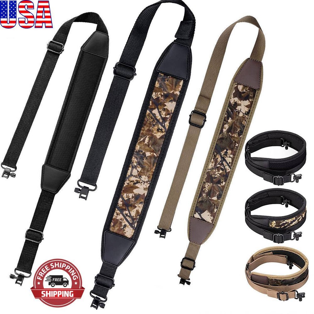 Camo Rifle Gun Sling with Swivels Soft Shoulder Padded Strap Adjustable 2 Points