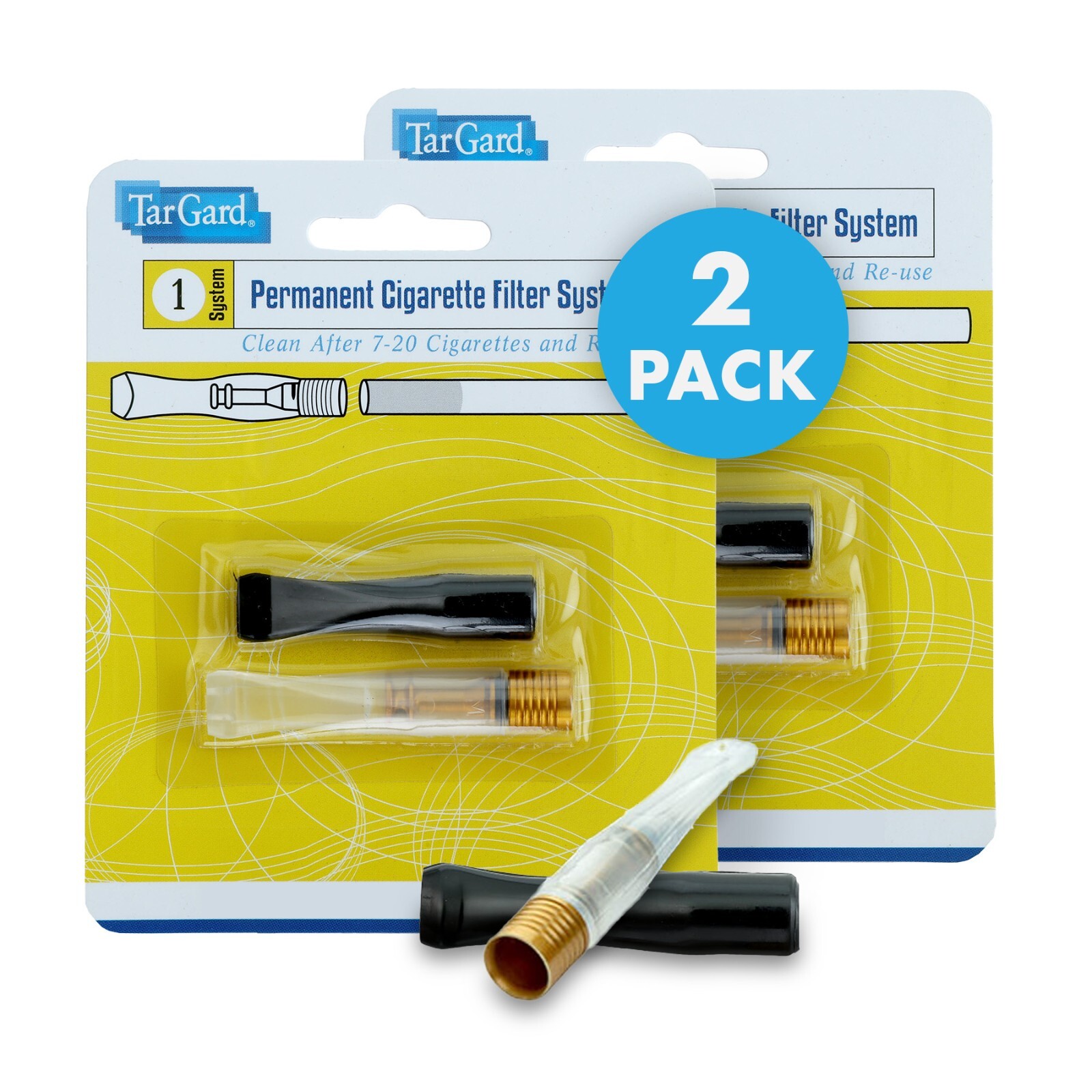 2 New Cleanable Reusable Cigarette Filters: TarGard Gold, Black Cigarette Filter