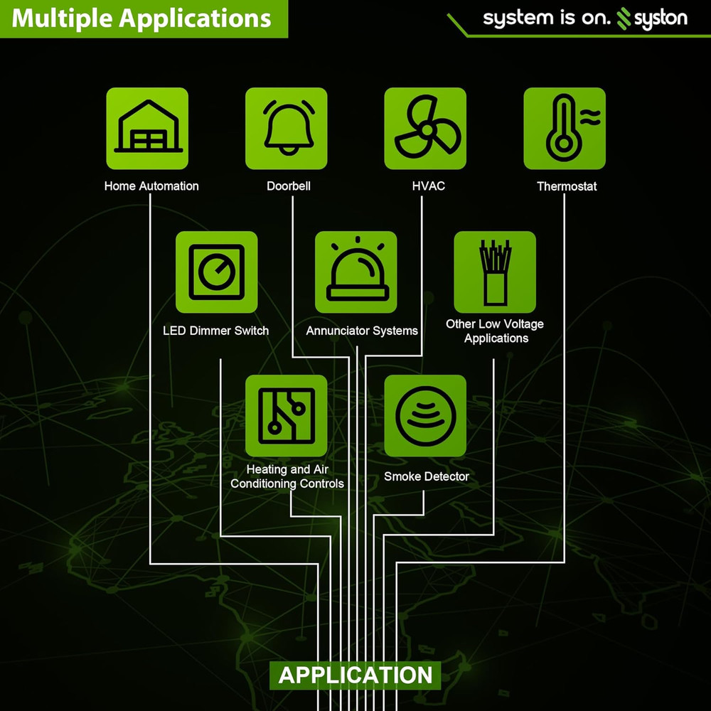 Syston 18/3 Thermostat Doorbell HVAC Heating Control Cable Wire, 100% Solid Copp