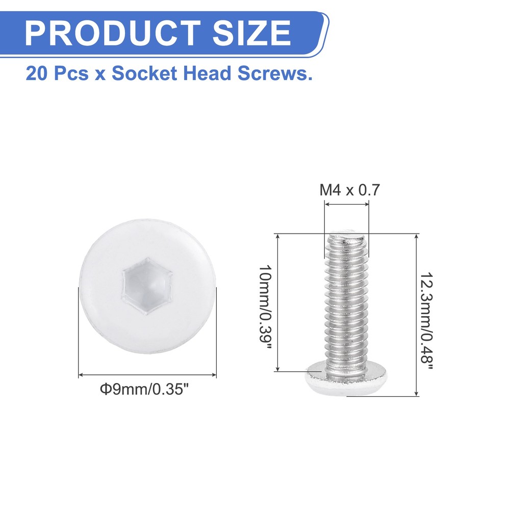 20 Pcs M4-0.7 x 10mm Button Head Hex Socket Head Screws, White