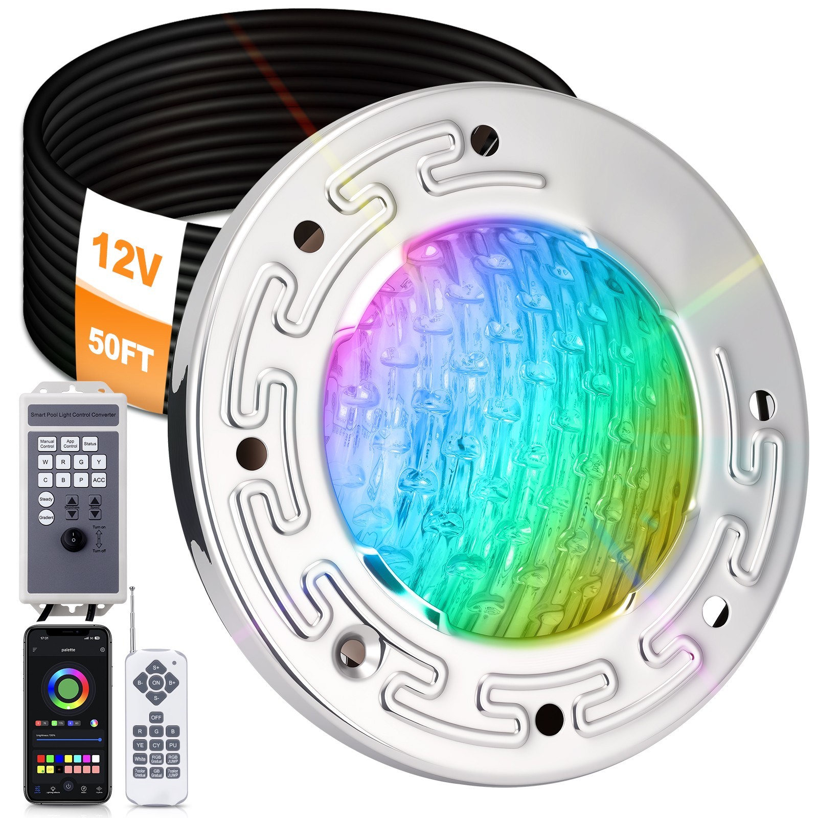 6 Inch LED Pool Light 15W RGB Swimming Pool Light w/Controller for Inground Pool