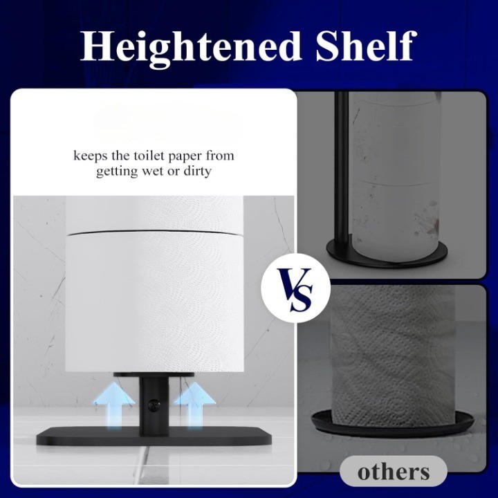 Free Standing Toilet Paper Holder with Storage Shelf – 4 Roll Organizer Stand