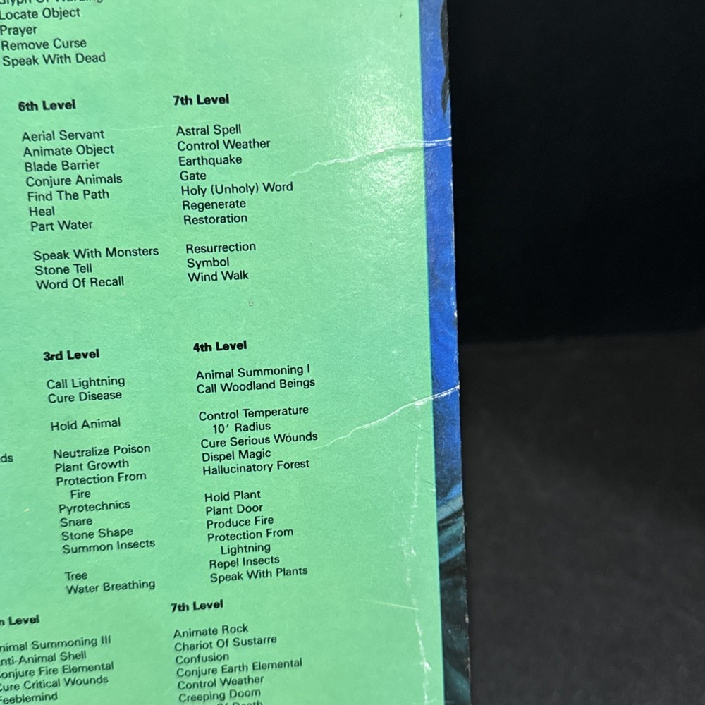 1985 TSR Advanced Dungeons & Dragons 9146 - Player's Reference Screen