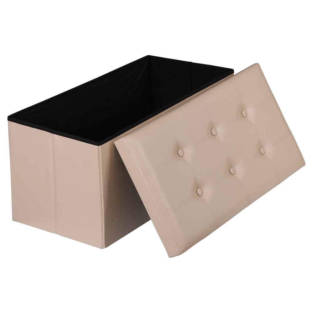 Beige Sturdy Ottomans Foot Bench Foldable Storage Footstools Spacious Organizer