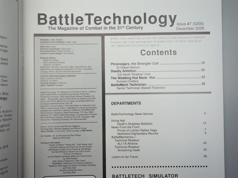 Battletech: Battle Technology Issue 7