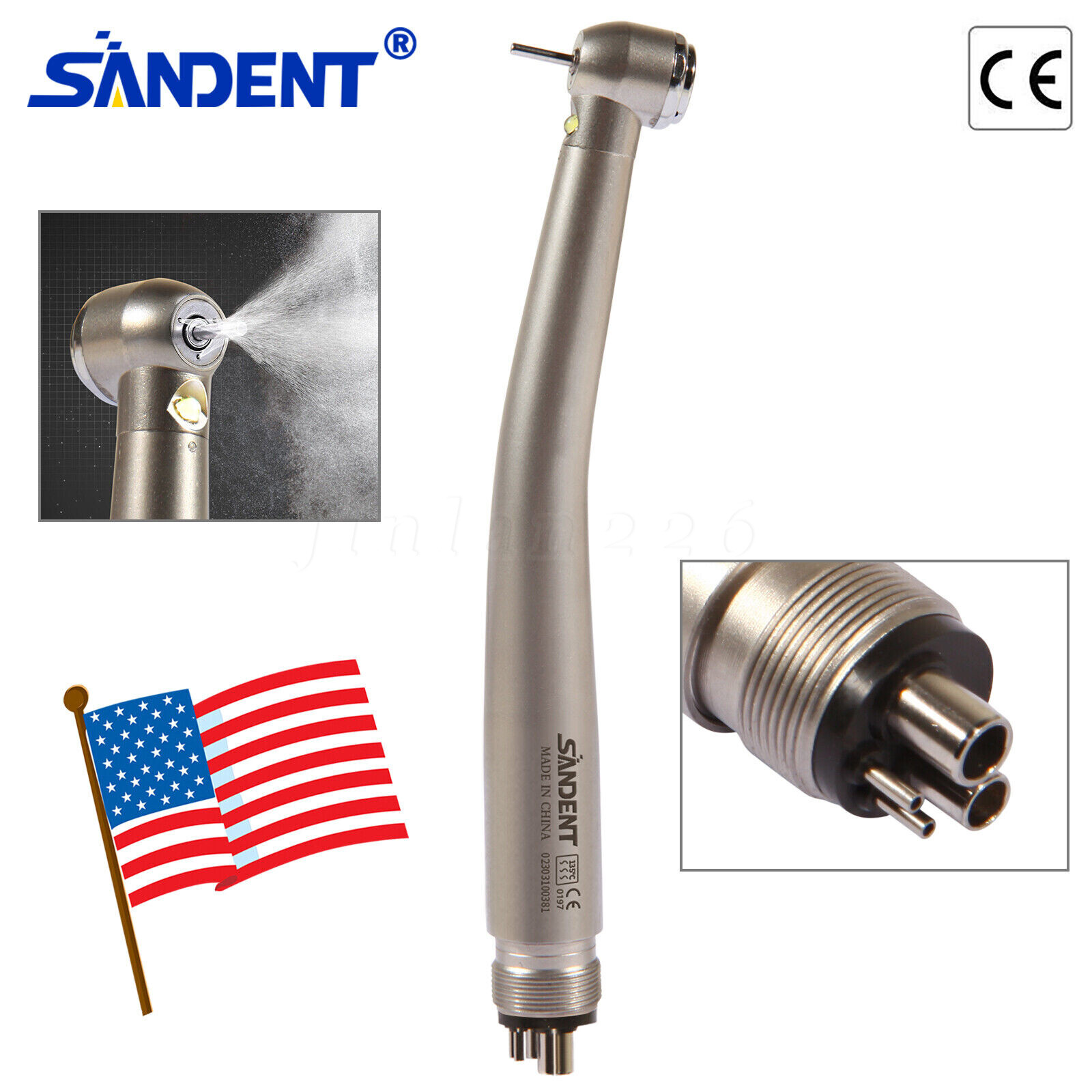 SANDENT Dental LED E-generator / No-LED High Speed Turbine Handpiece 2/4Hole USA