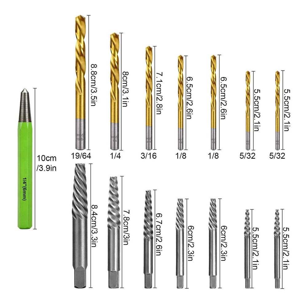 Screw Extractor Kit with CR-MO Extractor Tools & Reverse Bits for Industrial Use