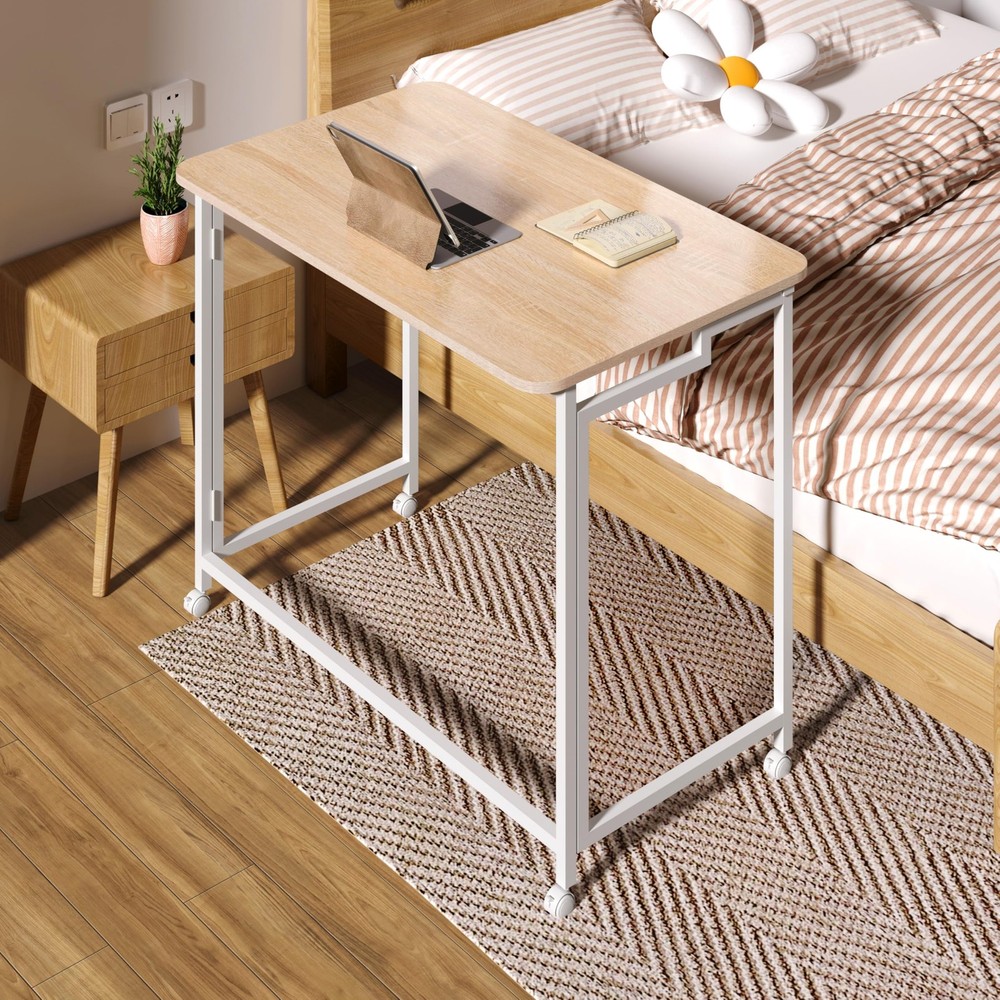 27.5" Mobile Small Rolling Computer Desk Folding Laptop Cart Table With Wheels P