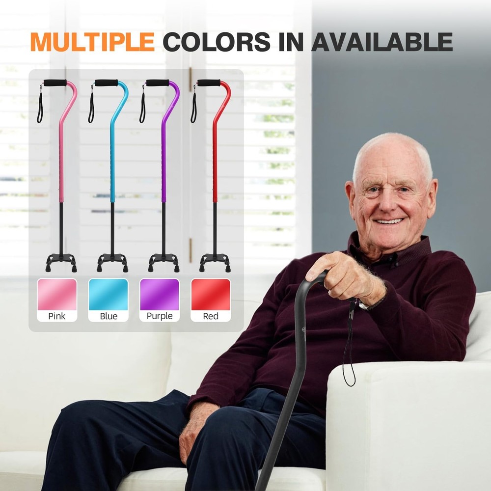 BeneCane Quad Cane Adjustable Walking Cane with Offset Soft Cushioned Handle ...
