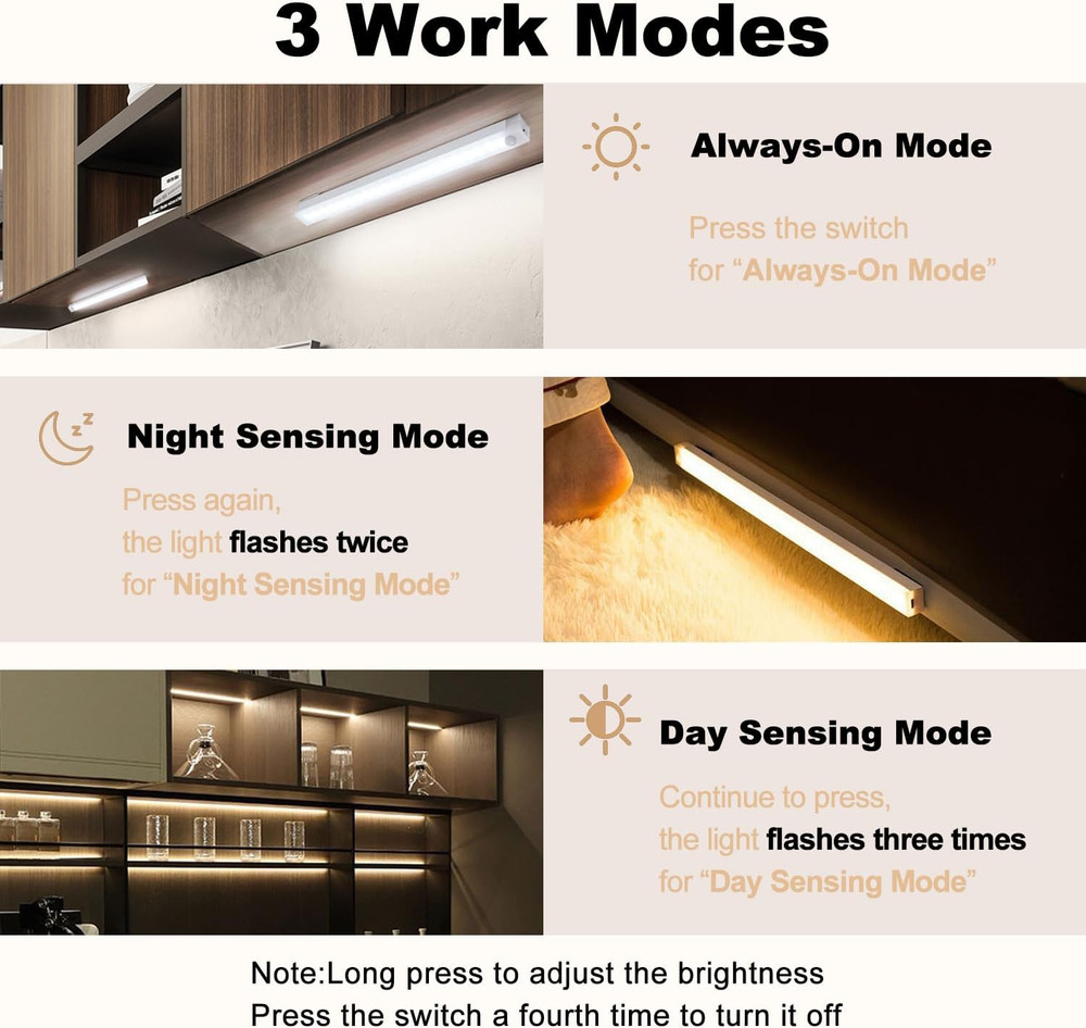 6 Pack Motion Sensor Under Cabinet Light, Magnetic Rechargeable Warm White