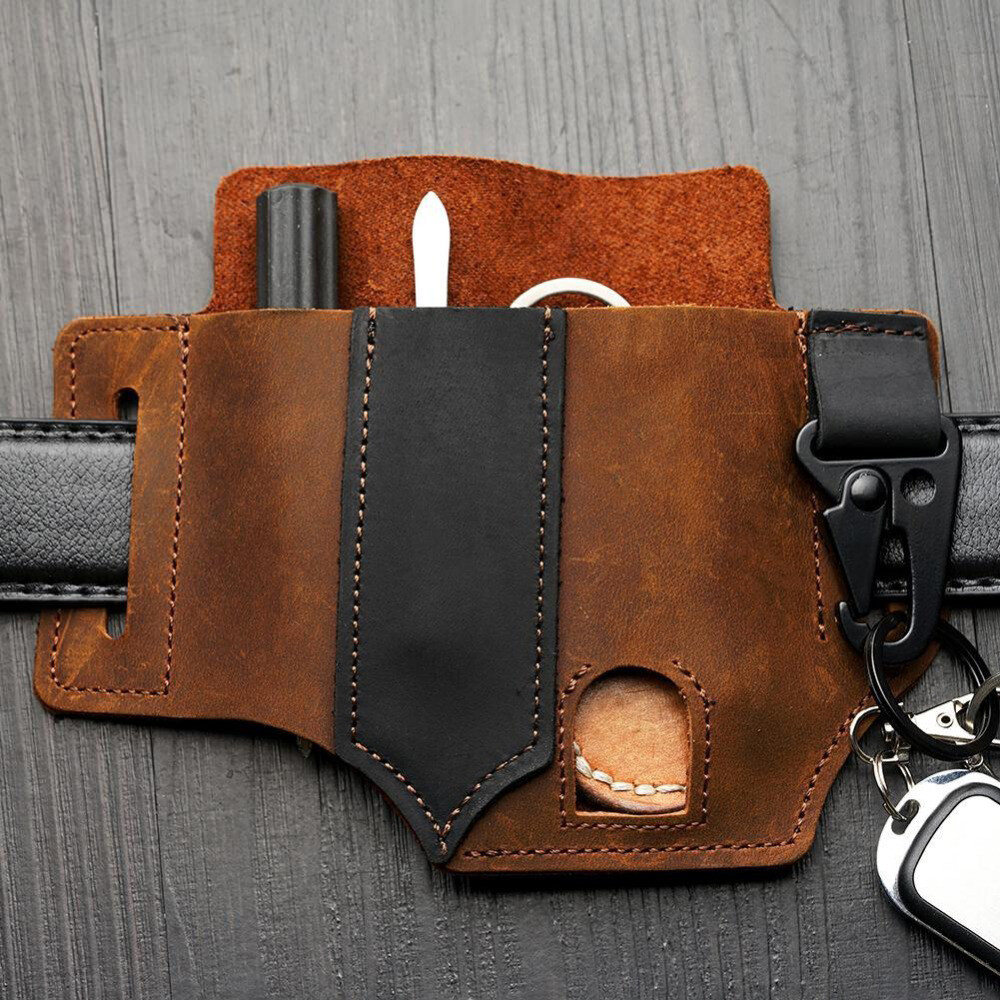 EDC Leather Sheath For Knife Belt Flashlight Holster Multitools Organizer US NEW