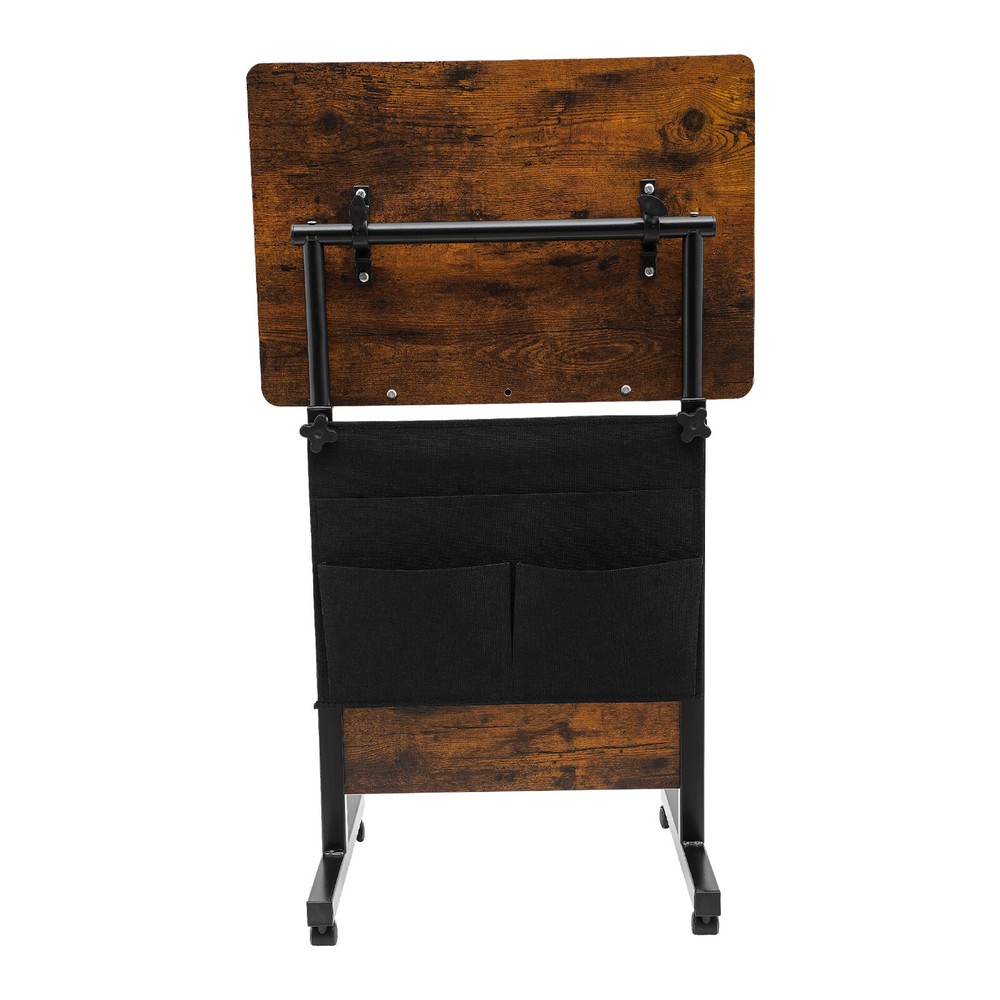 Adjustable Standing Desk, Portable Laptop Desk, Rolling Computer Stand, Brown