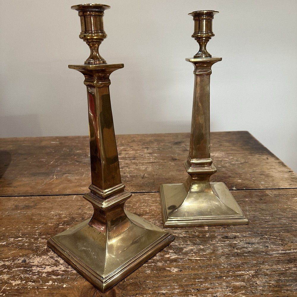 Vintage Pair Brass Candlestick Holders Classic Column Design Decorative Crafts