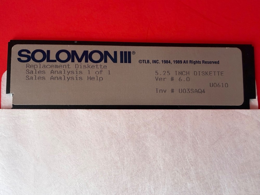 Solomon III Sales Analysis version 6.0 for IBM PC Computers