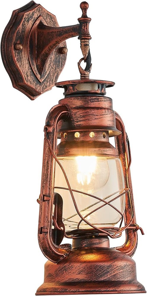 Rustic Wall Sconce Lighting Lantern Mounted Light with Glass Lampshad...