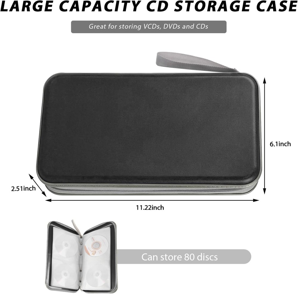 Car CD Case Holder, 80 Capacity CD/DVD Cases Holders Hard Plastic Black
