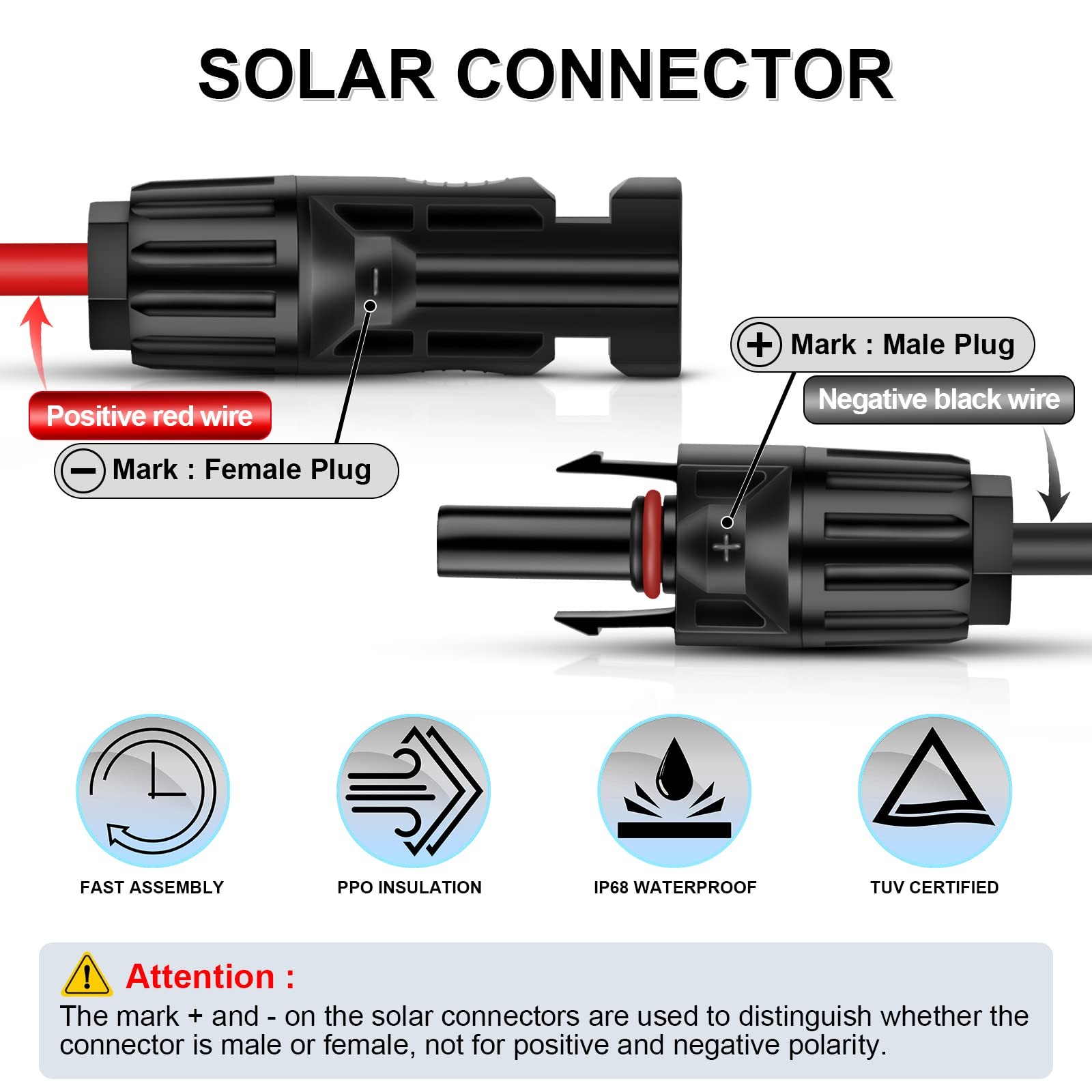 iGreely Solar Panel Extension Cable - 10 Feet 10AWG(6mm²) 10Ft 10AWG, 10AWG