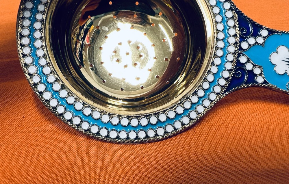 Russian Silver Enamel Strainer