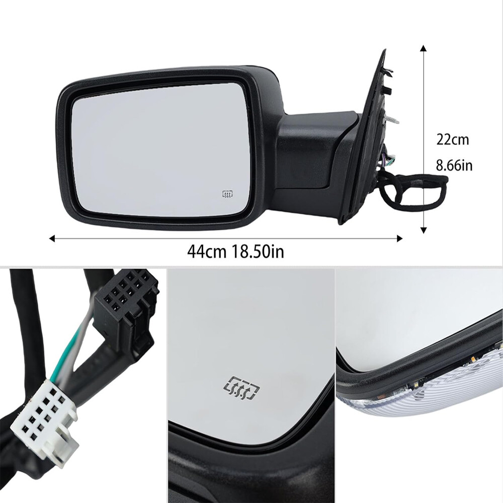 Left Side Mirror For 2013-2019 Ram 1500 Chrome Power Fold +Heated +Temper Sensor