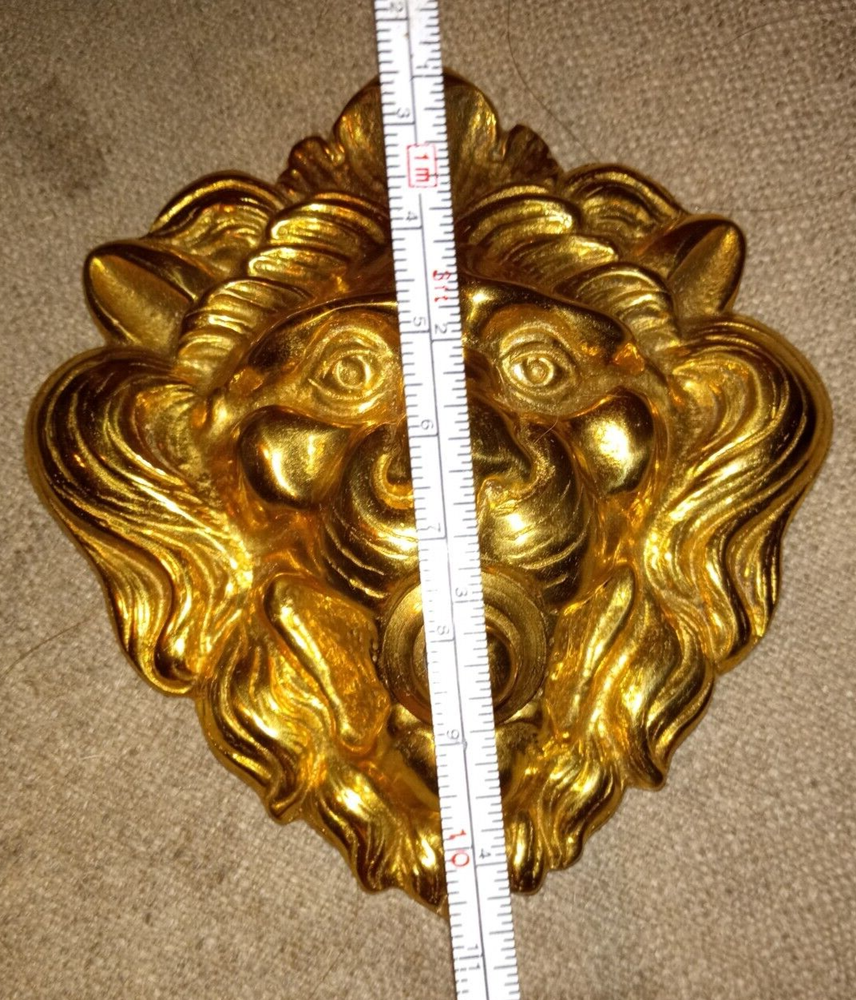 Solid Bright Brass Lion Head Push Button Doorbell w/ address / name Plate