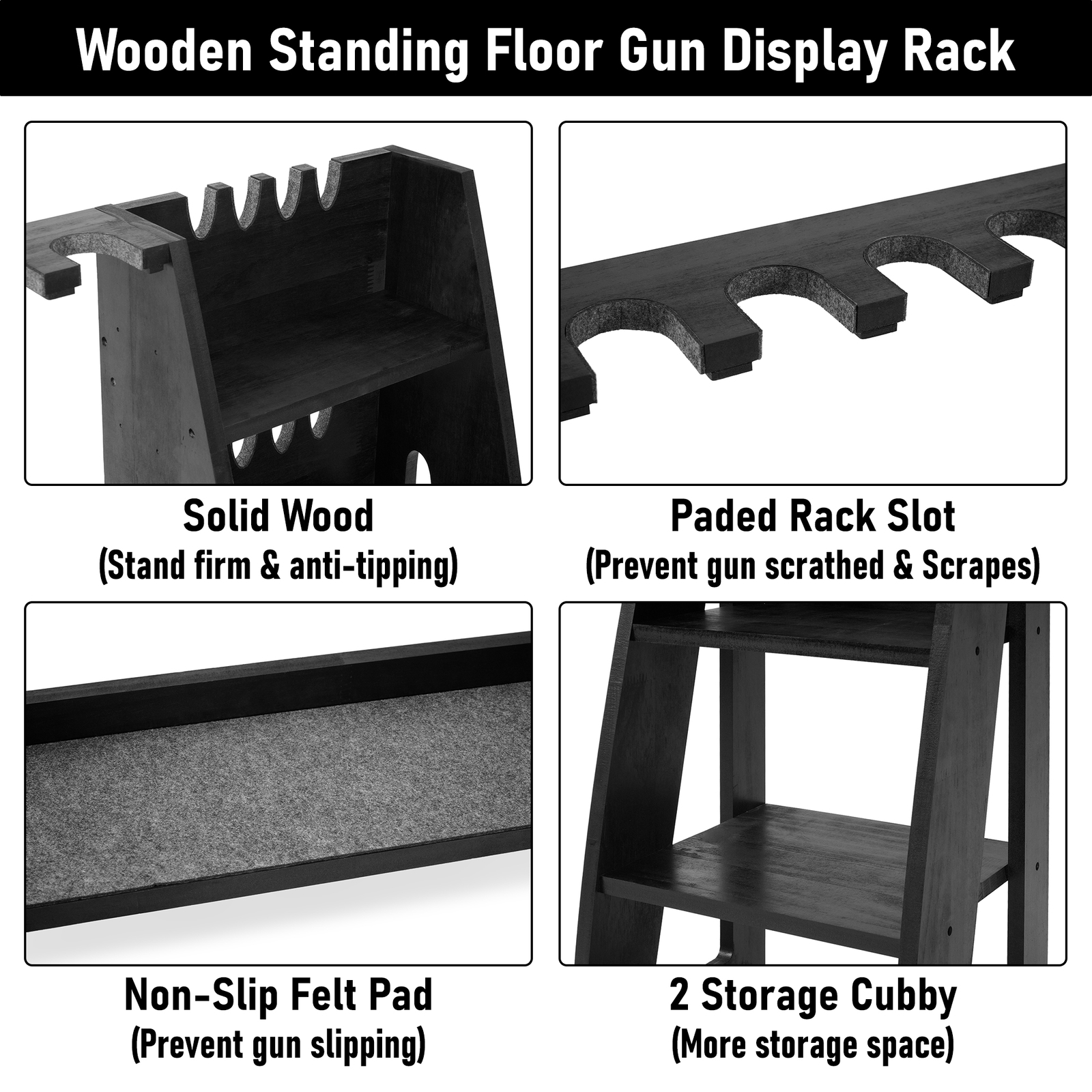 Wooden Gun-Rack Rifle + Pistol Standing Rack Indoor & Outdoor Display