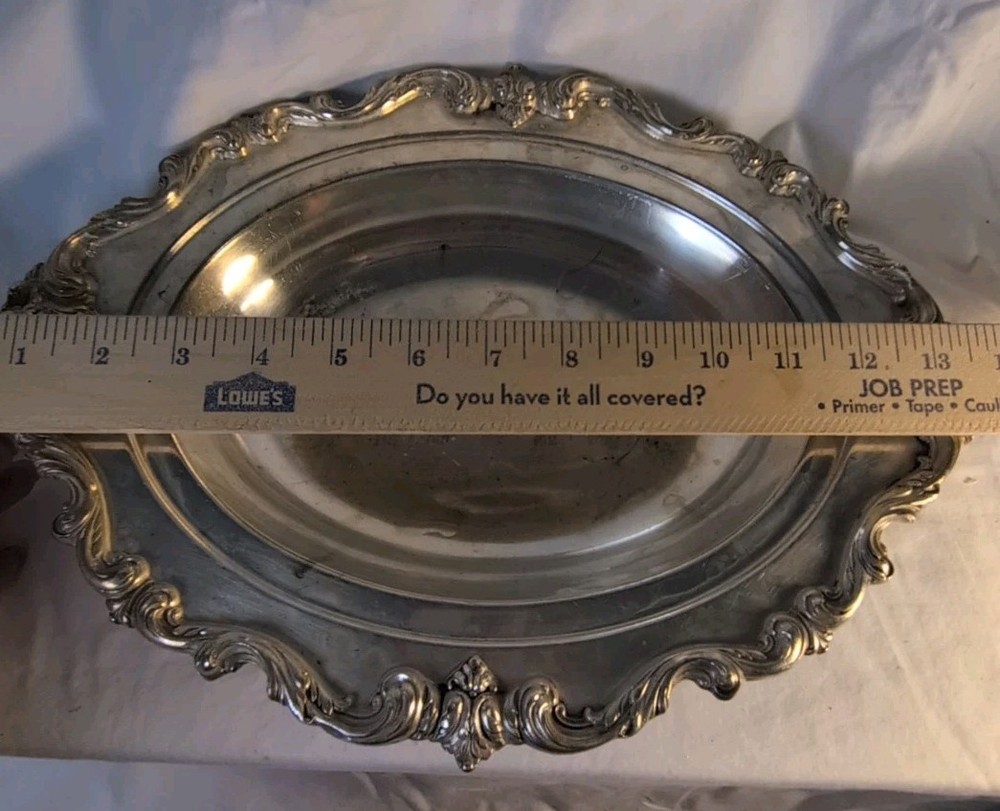 Vintage EGW&S Silverplate Serving Tray Ornate Scroll Edge 13” Platter Copper Mou