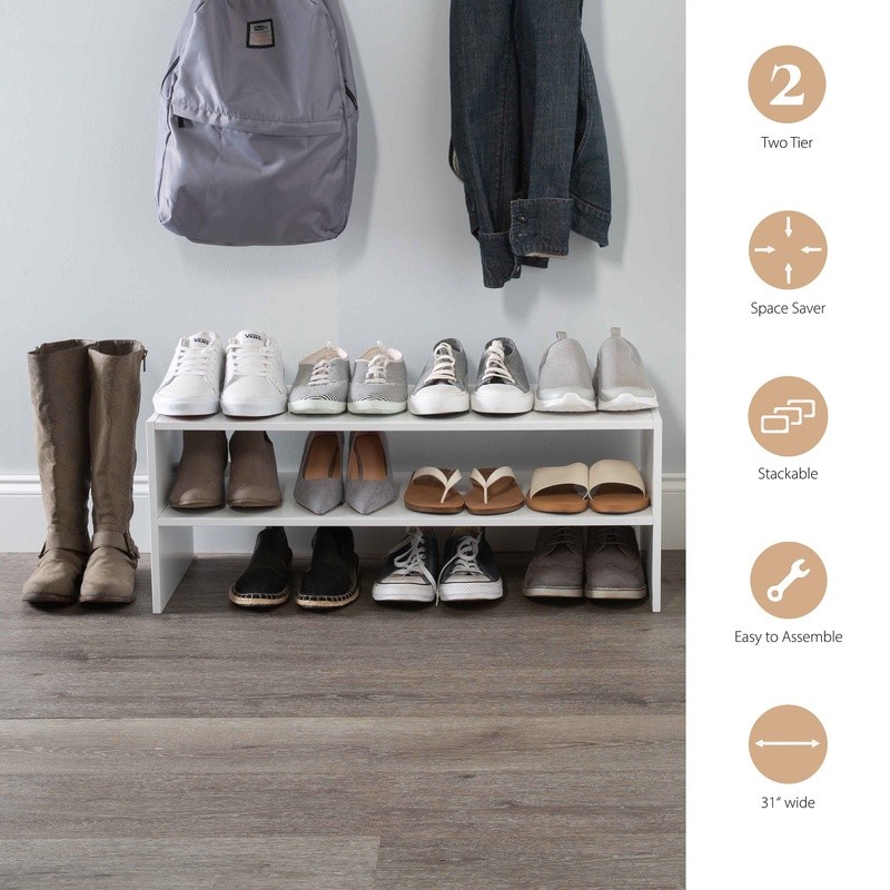 Stackable Shoe Rack 2 Tier Organizer Space Saving Durable Laminate Easy Assemble