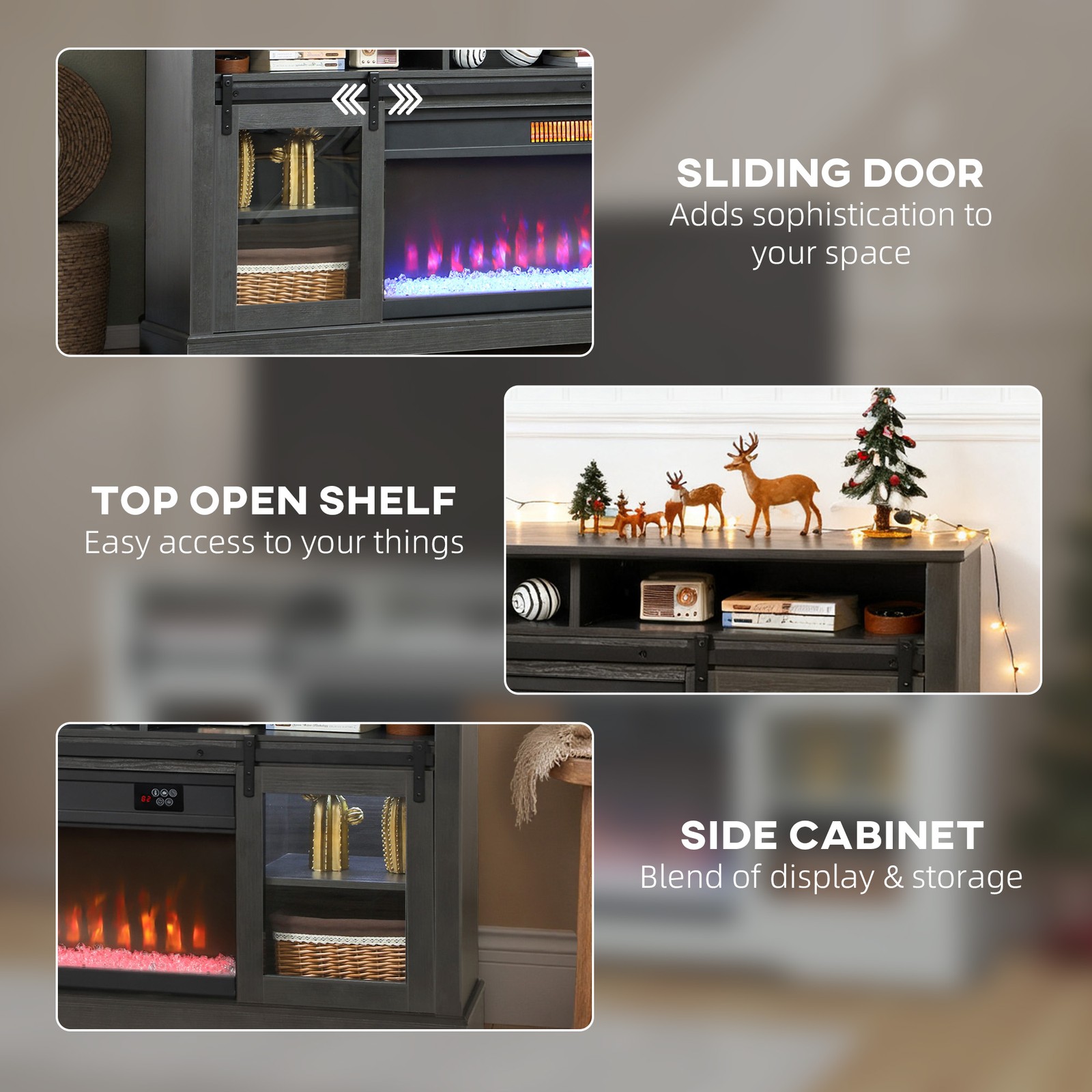 HOMCOM Modern Electric Fireplace TV Stand for TVs Up to 80 Inches, Gray