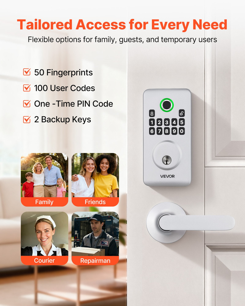 Fingerprint Door Lock Set, Silver