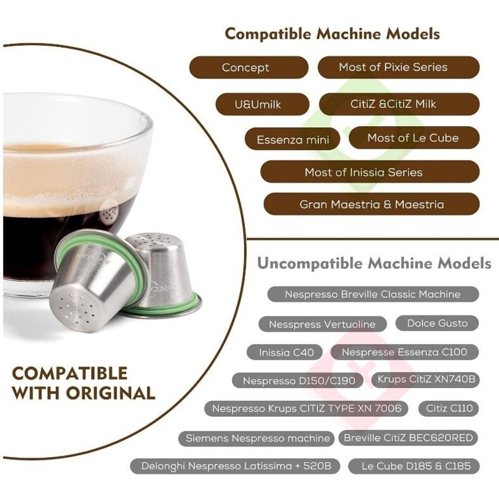 RECAPS Refillable Coffee Capsules Espresso READ WHICH MODELS No Foil Lids
