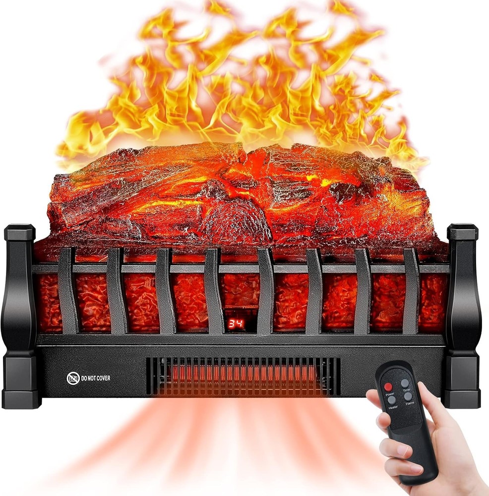 Sleek Electric Fireplace Logs - Remote Control Heating, Adjustable Flame & Timer