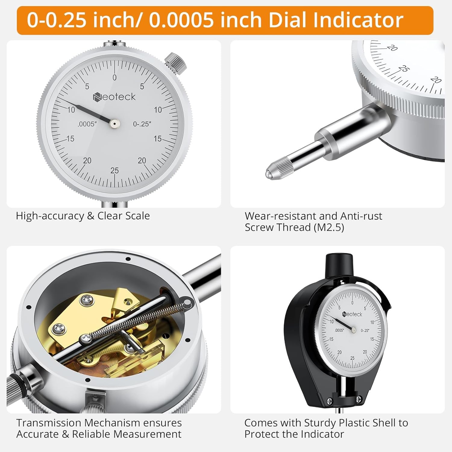 Neoteck 0.7-6" Dial Bore Gauge Indicator Engine Measuring Cylinder Tool 0.0005"