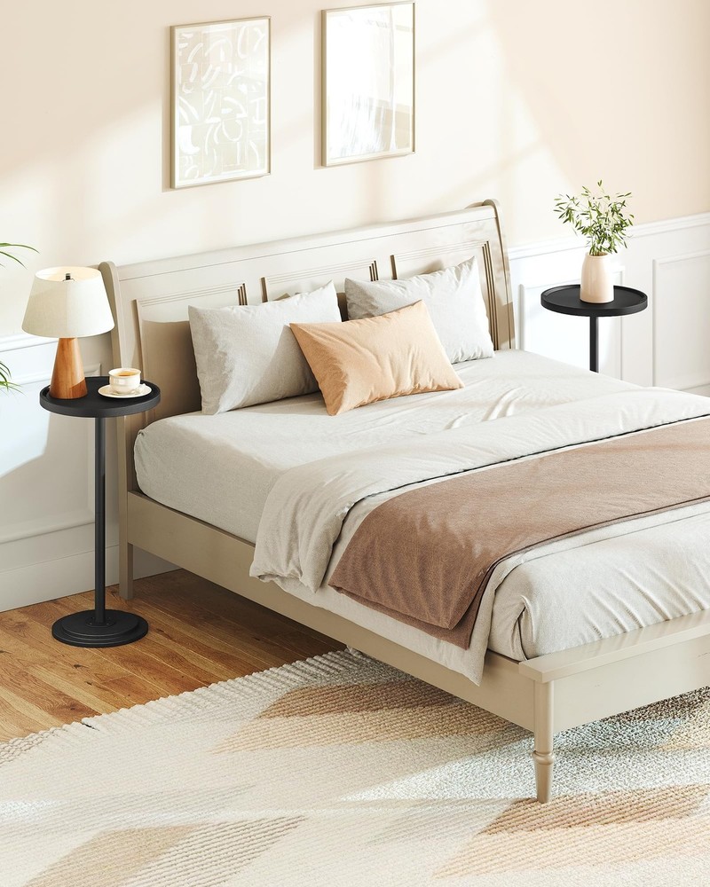 Small Round Side Table and End Table with Charging Station Bundle, Drink Tabl...