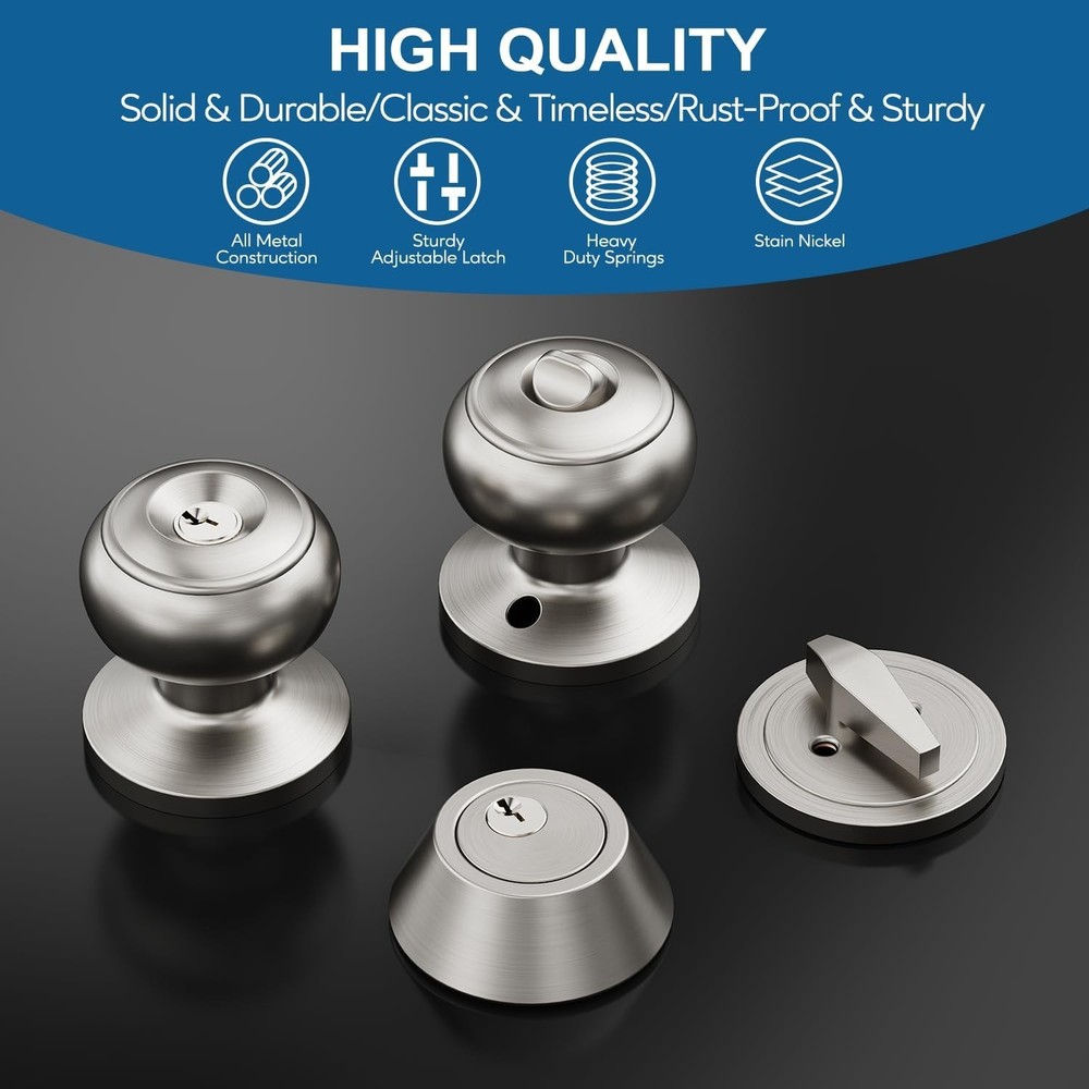 1 Set All Keyed Same Entry Door Knobs and Single Cylinder Deadbolt Combo Set Fo