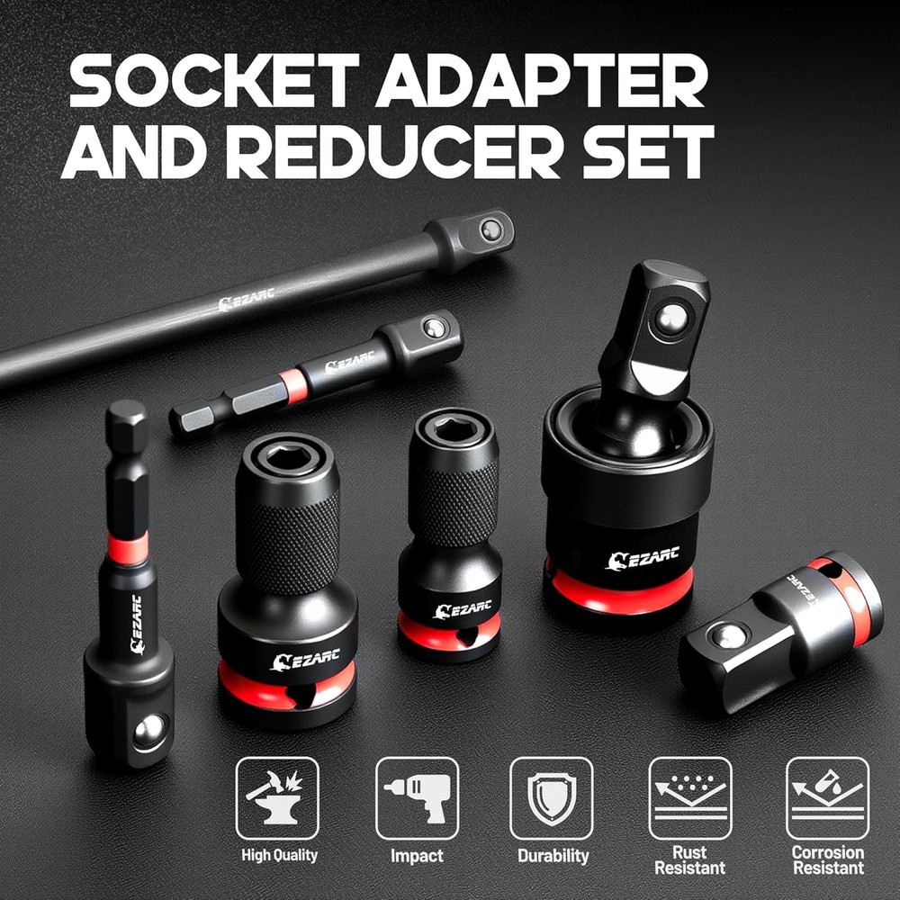 EZARC 21PCS Impact Socket Adapter Set, Include CR-MO Universal Swivel Socket Set